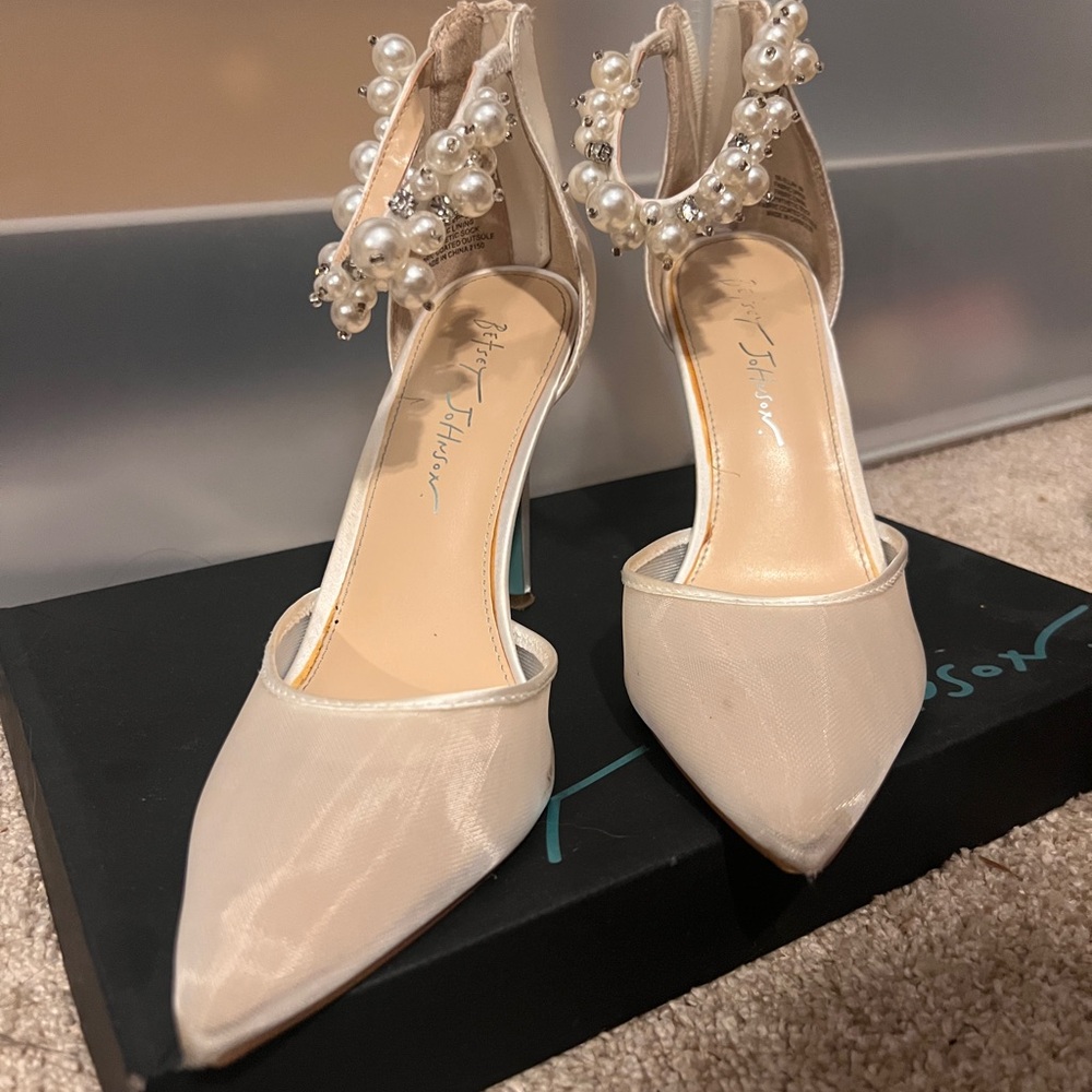 Betsey Johnson Cream Pearl-Embellished Heels